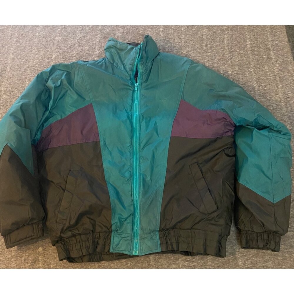 Vintage Cortina Mens Colorblock Medium Ski Jacket Ski Nylon 90s Y2K Black Teal‎